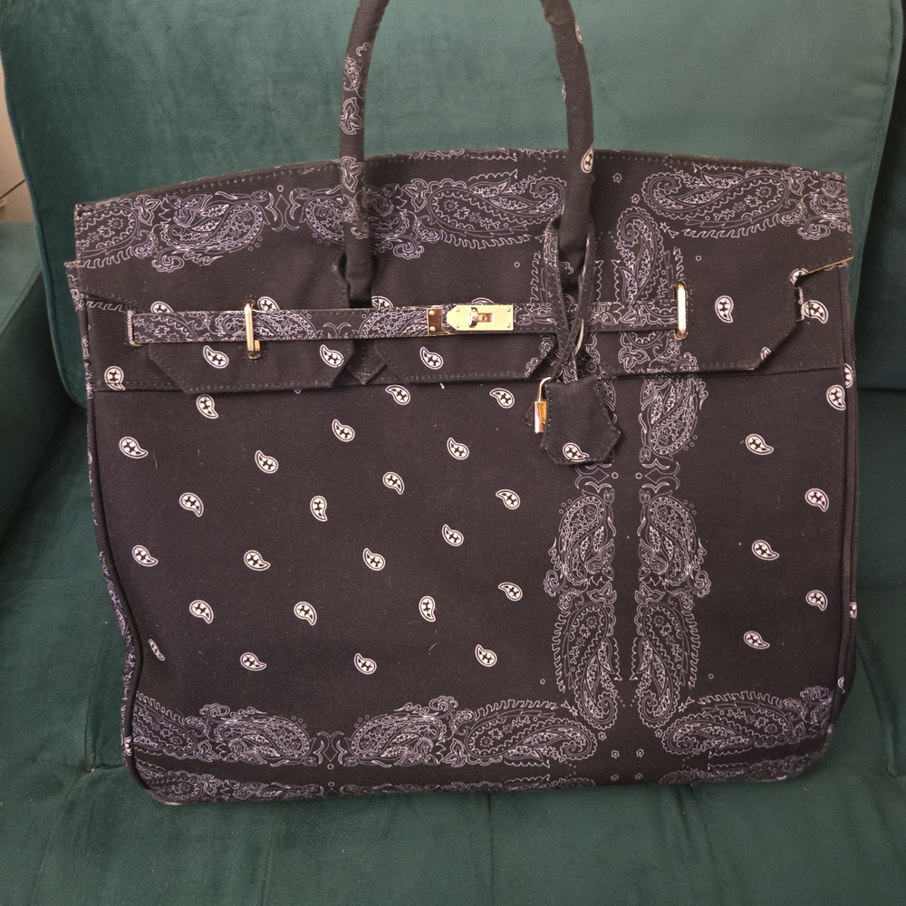 Extra Large Black / Navy Paisley Print  Tote Bag